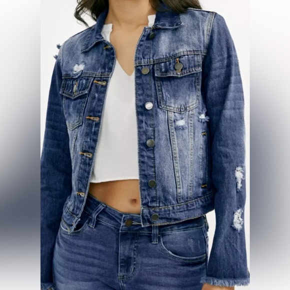 Nature Denim Los Angeles Distressed Denim Jean Jacket Size Medium 100% Cotton - Picture 1 of 16